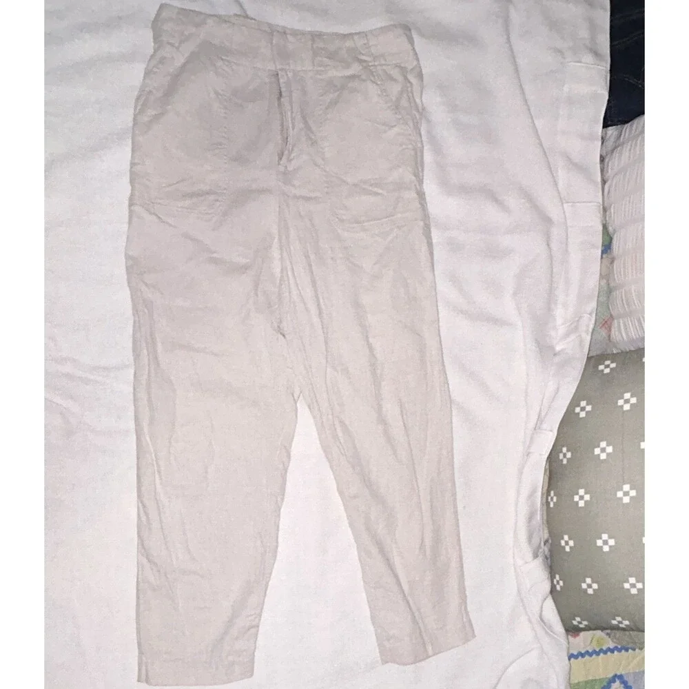 Banana Republic Women’s Linen Beige Chino Pants Pleated Tapered Mid Rise Pockets